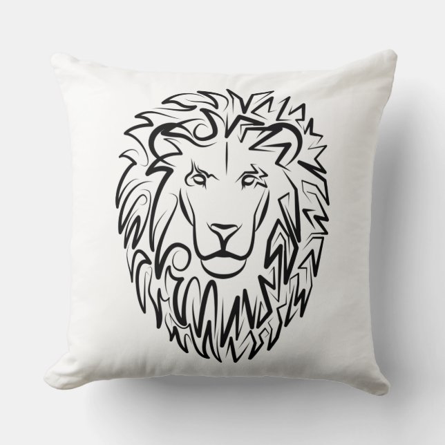 Cojín Decorativo León tribal blanco y negro (Anverso)