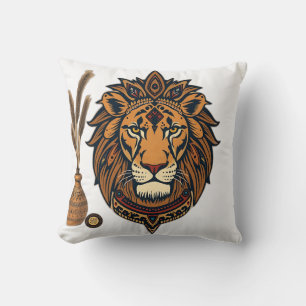 Cojín Decorativo León tribal con tonos de tierra