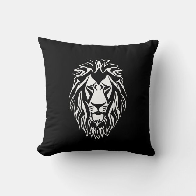 Cojín Decorativo León triste, calcomanía blanca y negra (Anverso)