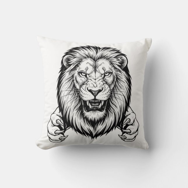 Cojín Decorativo León violento con garras (Anverso)