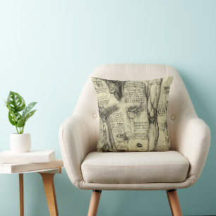 Cojín Decorativo Leonardo da Vinci Antiguo Anatomía Humana Laringe 