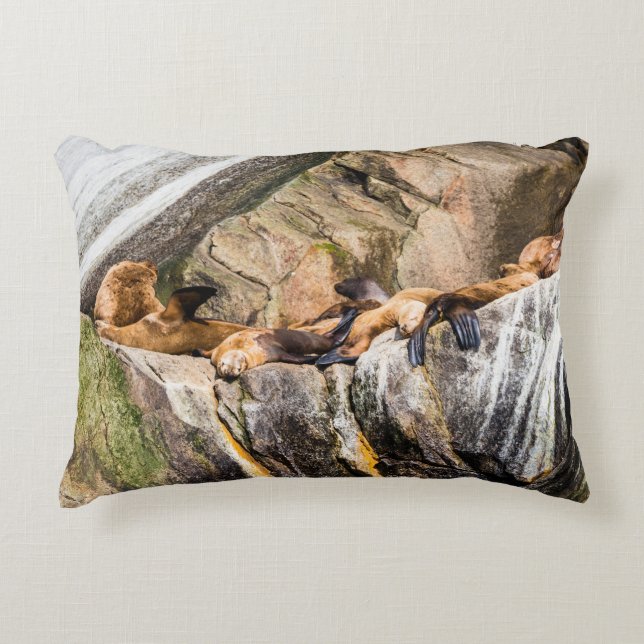 Cojín Decorativo Leones Marinos Sobre Las Rocas (Anverso)