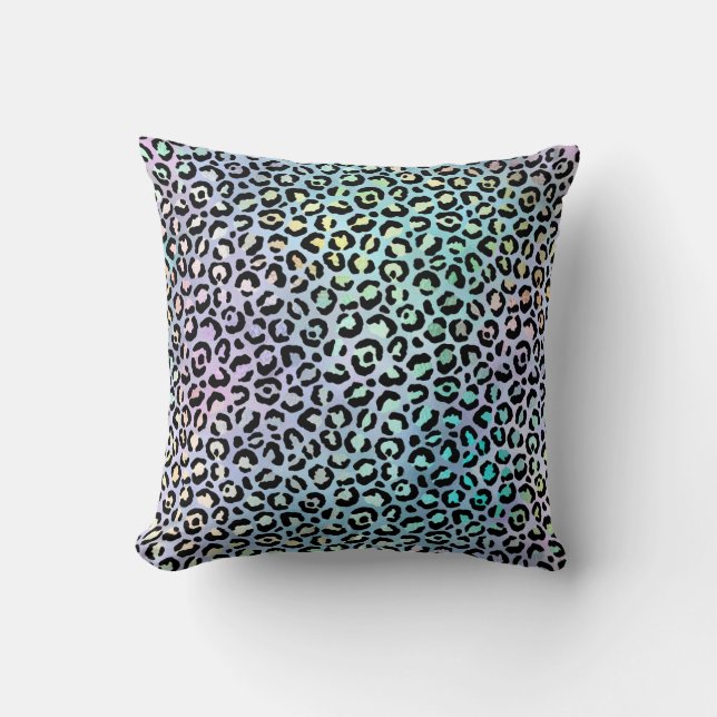 Cojín Decorativo *~* Leopard Animal Rainbow Print Black Spots (Anverso)