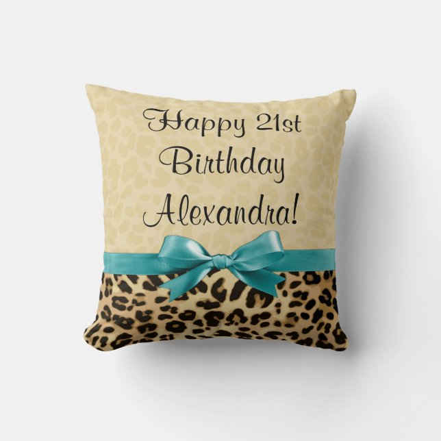 Cojín Decorativo Leopard Print Aqua Blue Bow Chicas (Anverso)