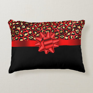 Cojín Decorativo Leopard Print Red, Gold and Black with Red Bow