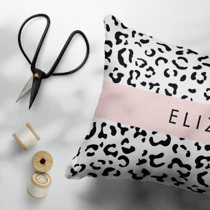 Cojín Decorativo Leopard Print, Spots, Black And White, Tu Nombre