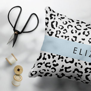 Cojín Decorativo Leopard Print, Spots, Black And White, Tu Nombre