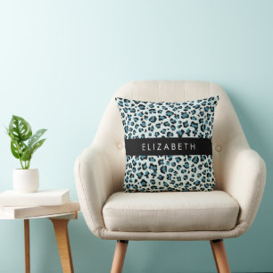 Cojín Decorativo Leopard Print, Spots, Blue Leopard, tu nombre