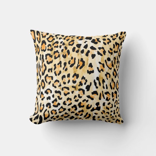 Cojín Decorativo Leopardo amarillo, dibujado a mano. (Anverso)
