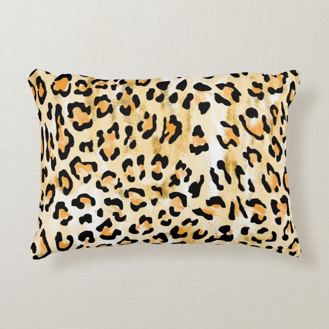 Cojín Decorativo Leopardo amarillo, dibujado a mano. (Anverso)