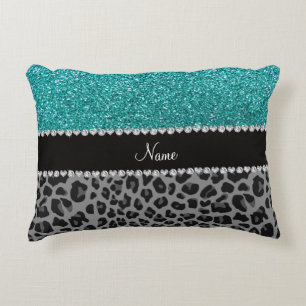 Cojín Decorativo Leopardo azul conocido personalizado del negro del