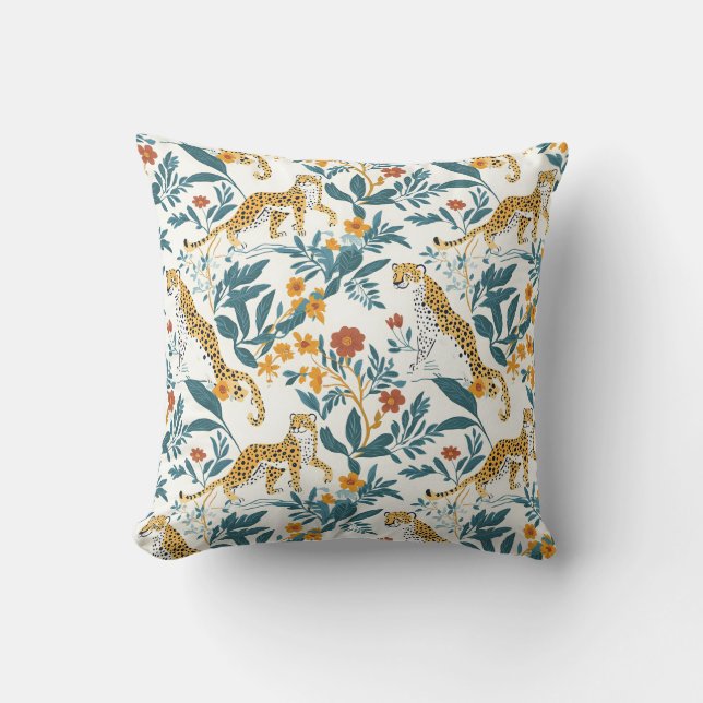 Cojín Decorativo Leopardo con hojas tropicales (Anverso)