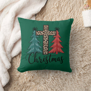 Cojín Decorativo Leopardo Cruz Árboles de Navidad Cristiano