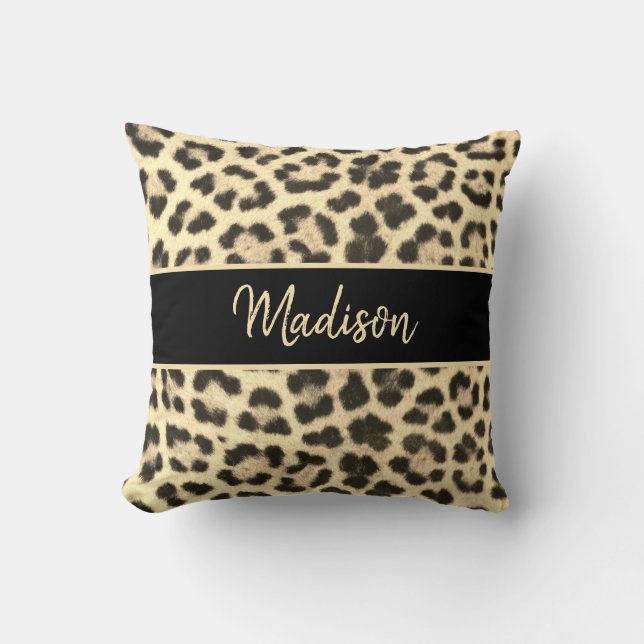 Cojín Decorativo Leopardo de la Moda moderna impresión Beige negro  (Anverso)