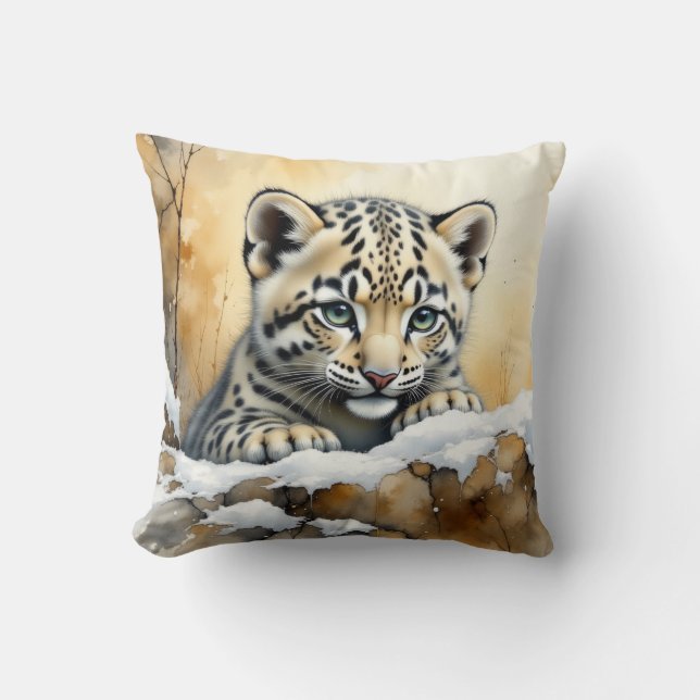 Cojín Decorativo Leopardo de la Nieve Bebé (Anverso)