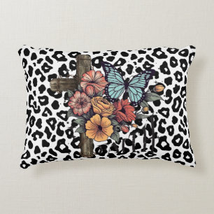 Cojín Decorativo Leopardo de las Nieves Cruz, Flores y Mariposas