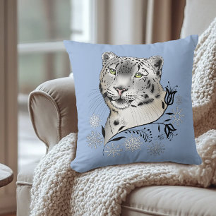 Cojín Decorativo Leopardo de las nieves y copos de nieve