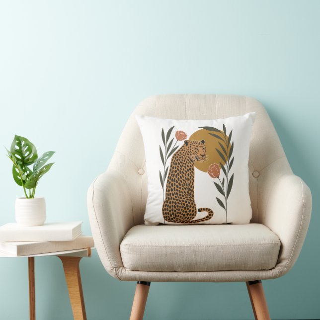Cojín Decorativo Leopardo del atardecer - Arte de la jungla botánic (Silla)