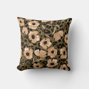 Cojín Decorativo Leopardo floral acuarela: patrón infinito