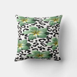 Cojín Decorativo Leopardo floral en negro y blanco