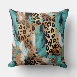 Cojín Decorativo Leopardo negro de oro turquesa