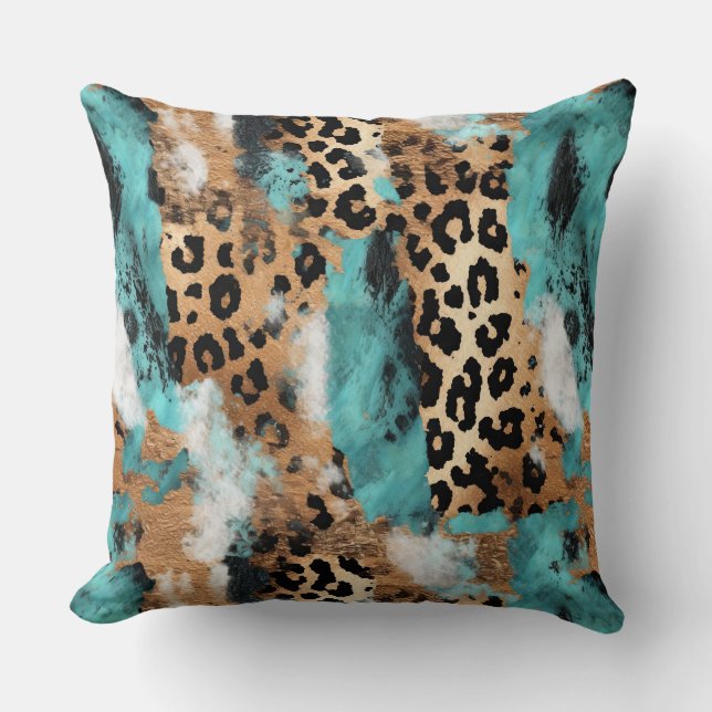 Cojín Decorativo Leopardo negro de oro turquesa (Anverso)