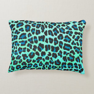 Cojín Decorativo Leopardo negro e impresión Verde azulada
