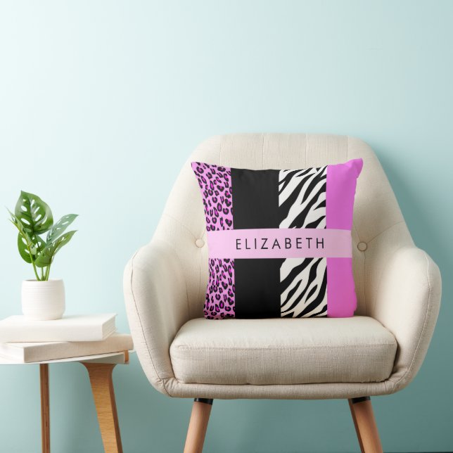 Cojín Decorativo Leopardo Print, Zebra Print, Pink, Your Name (Silla)