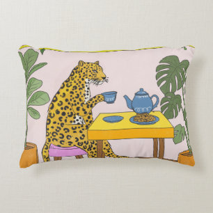 Cojín Decorativo Leopardo Tomando Té
