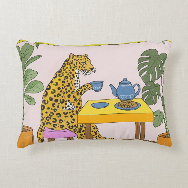 Cojín Decorativo Leopardo Tomando Té (Anverso)