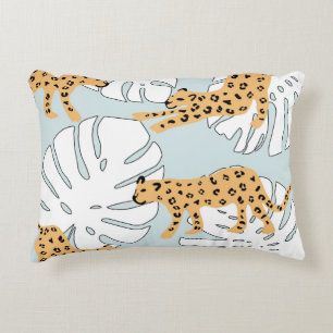Cojín Decorativo Léopardo tropical animal y hojas de palma de monst