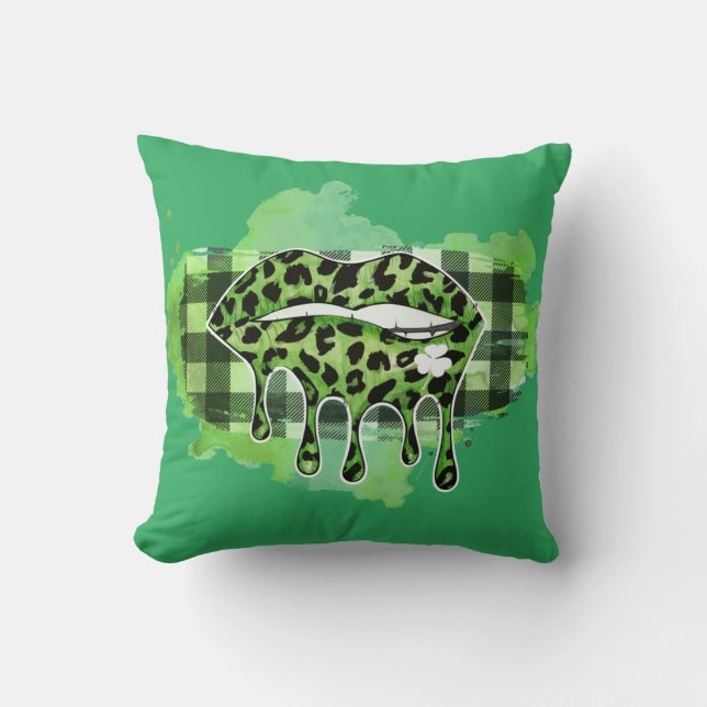 Cojín Decorativo Leopardo Verde Lips Con Shamrock (Anverso)