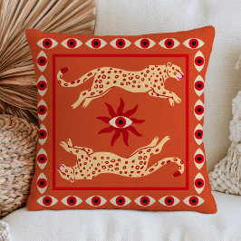 Cojín Decorativo Leopardos Beige Sobre Ojo Malo Retro Marrón Terrac