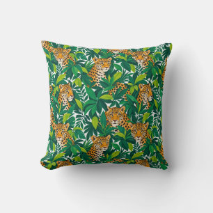 Cojín Decorativo Leopardos entre exuberante vegetación tropical