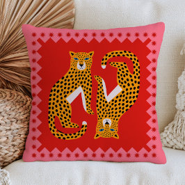 Cojín Decorativo Leopardos Estilizados Amarillos sobre Maximalista