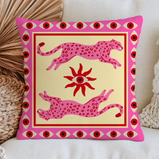Cojín Decorativo Leopardos rosados y ojos malvados Funky estético D