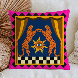 Cojín Decorativo Leopardos Sobre Patrón de Cuadrícula Ojo Malvado D