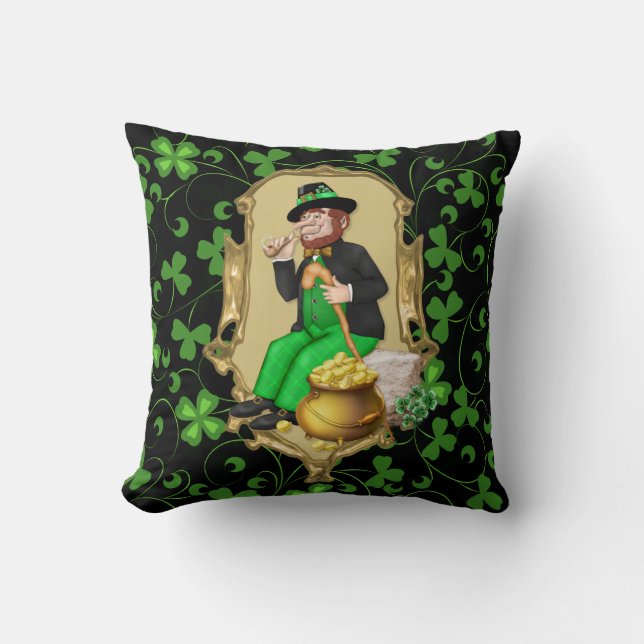 Cojín Decorativo Leprechaun y Shamrock (Anverso)