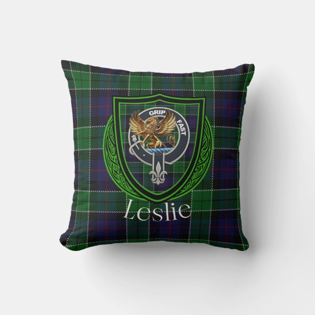 Cojín Decorativo Leslie Scottish Clan Tartan & Crest (Anverso)