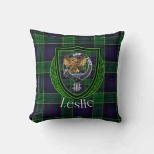 Cojín Decorativo Leslie Scottish Clan Tartan & Escudo