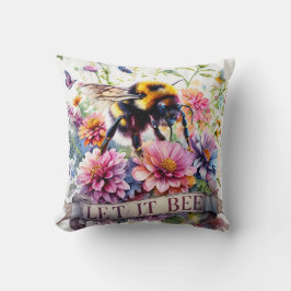 Cojín Decorativo Let It Bee – Aquarela Abejorro Primavera Floral 