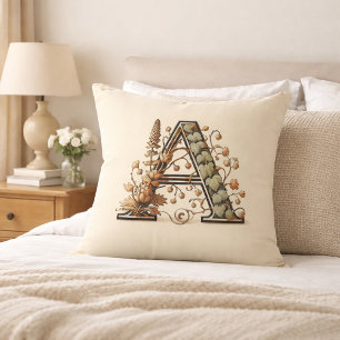Cojín Decorativo Letra "A" - Diseño de monograma de vino de madera