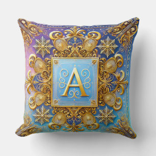 Cojín Decorativo Letra A dorada barroca Monograma Azul Elegancia ✨