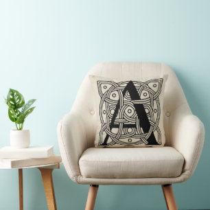 Cojín Decorativo Letra A Monograma Impresión de Nudo Celta Vintage