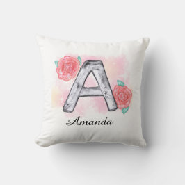 Cojín Decorativo Letra acuarela floral a