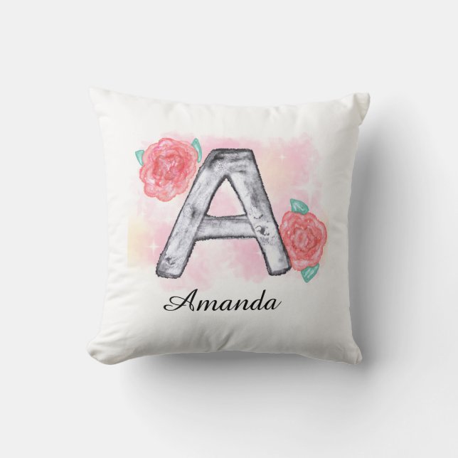 Cojín Decorativo Letra acuarela floral a