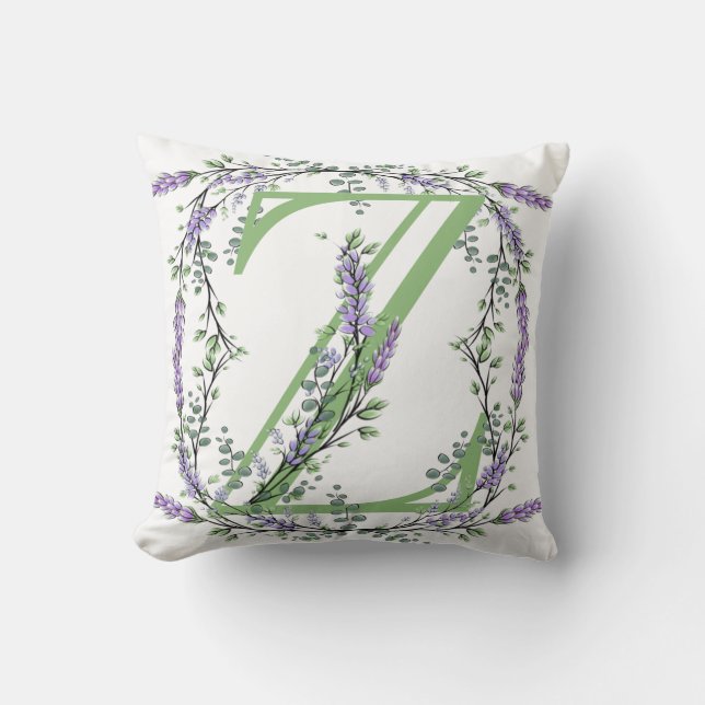 Cojín Decorativo Letra alfabética Z Lavender Eucalyptus acuarela (Anverso)