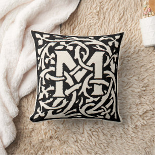 Cojín Decorativo Letra Art Nouveau Monograma M Antiguo