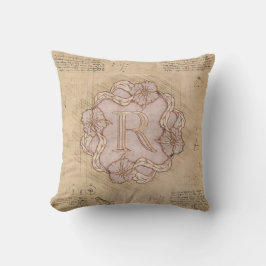 Cojín Decorativo Letra artesanal vintage R Word Art Oro rosa