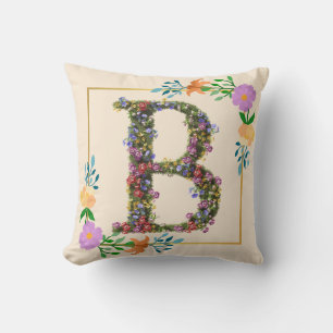 Cojín Decorativo Letra B del alfabeto floral